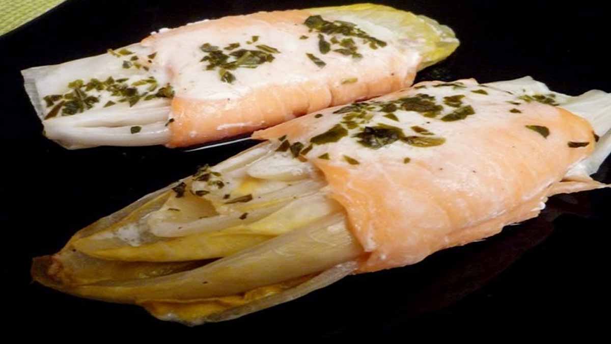 Endives au saumon fumé et crème légère citronnée, appétissante et peu calorique