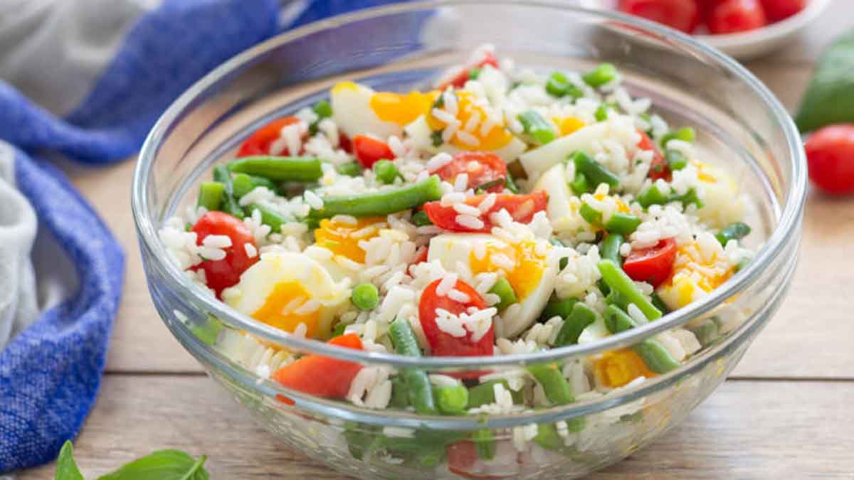 Salade de riz aux œufs et haricots verts